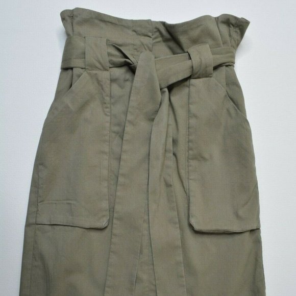 H&M Size 2 Womens Brown High Waist PAPER BAG Knee Length Sash TIE Waist‎ SKIRT - Picture 1 of 10